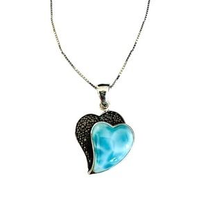 925 silver marcasite and sky blue double heart 💙 necklace